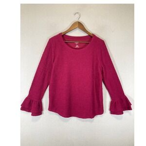Romantic St. John's Bay Women L NWT Berry Pink Ruffle Tiered Sleeve Textured Top
